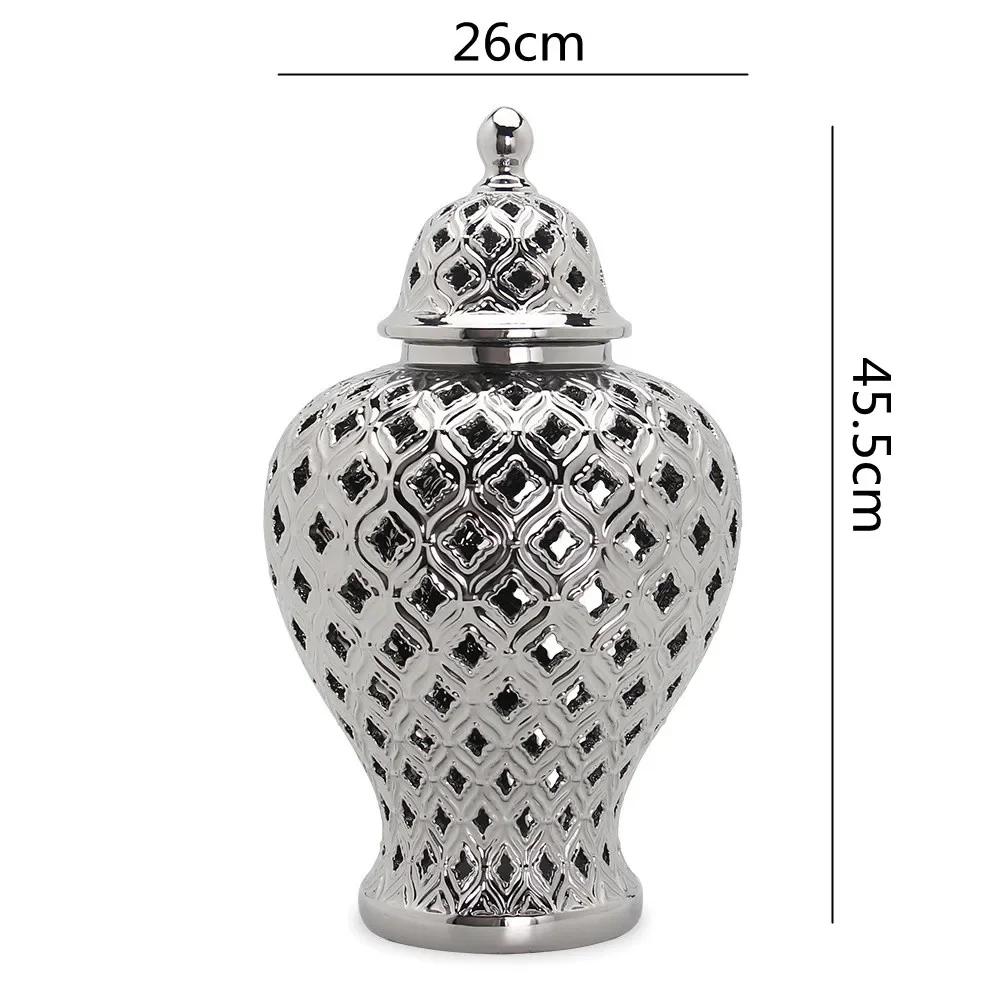 Creative Handmade Ceramics Hollow Out General Jar Candy Jar Storage Tank Gold Silver Art Decorative Jar Vase Home Living Room De
