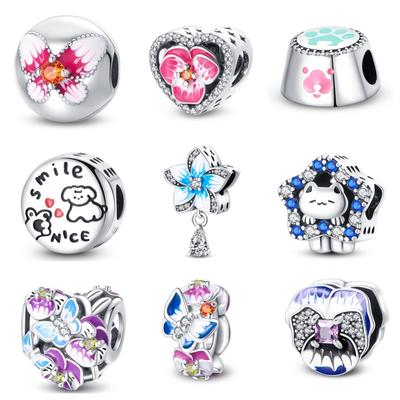 Nuevo 925 Plata Mariposa Flor Hilo Cuenta de Seguridad Clip Fijo Hebilla Accesorios Pulsera con Cuentas Joyería Regalo