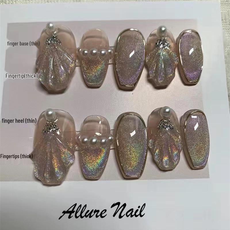 

Handmade Rainbow Cat Eye Gel Press-On Nails Rainbow Cat Eye - Medium with Adhesive Tools S