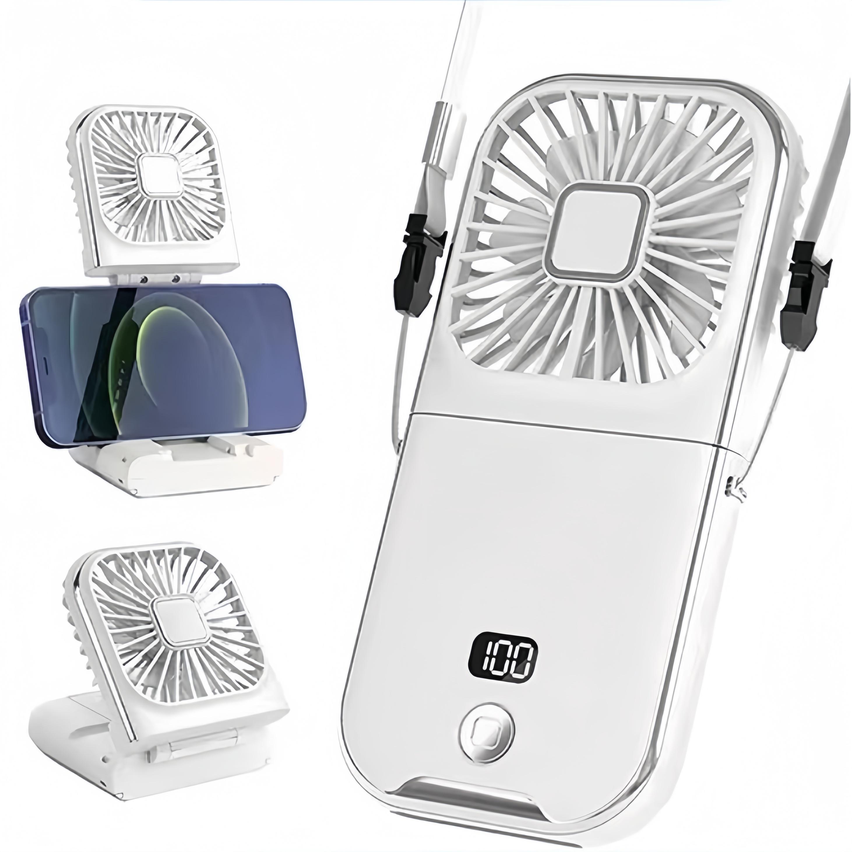 

Folding handheld fan USB charging digital display outdoor mini neck hanging power bank fan,gift2026new белый