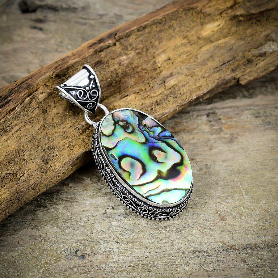 

Abalone Shell Gemstone Handmade 925 Sterling Silver Jewelry Pendant 2.05 M-159