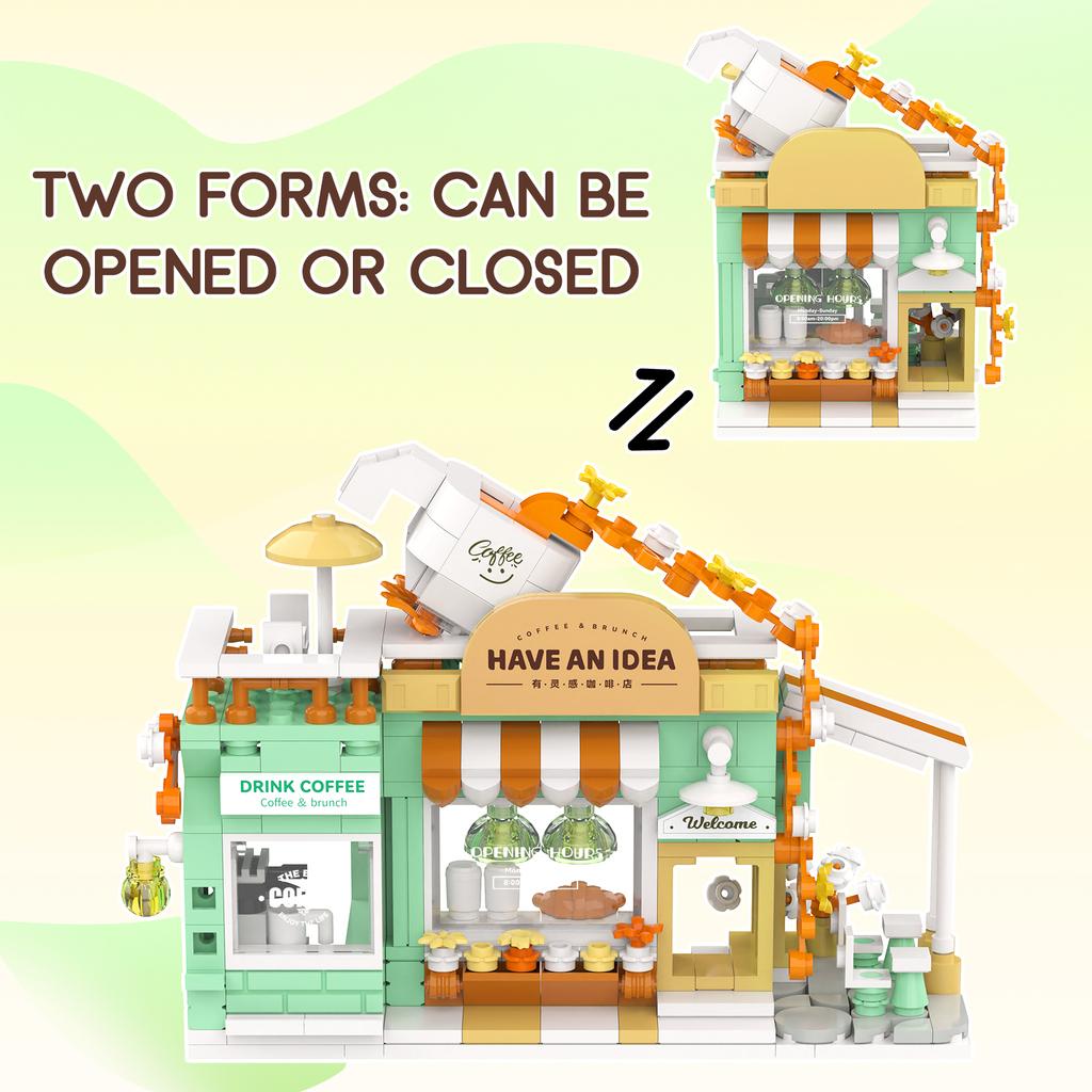Cute Coffee Shop Building Blocks, City Street View Simulation Architecture Café Toy, Idea Present for Adults Teens Kids (315Pcs)
