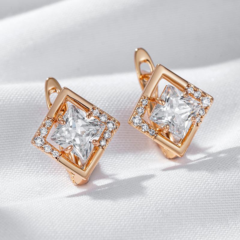Luxury Rose Gold Color English Earrings For Women Simple Shiny Square Natural Zircon Accessories Wedding Fine Jewelry