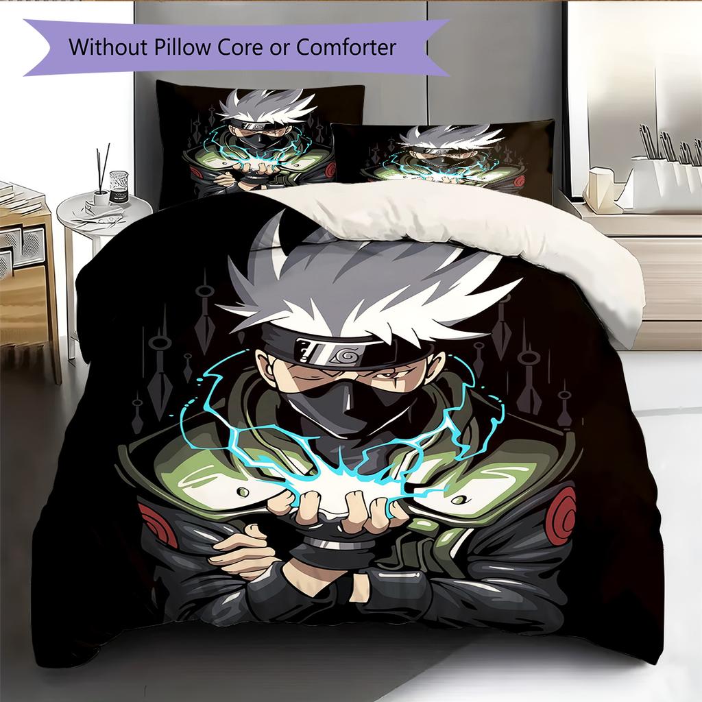 Hatake Kakashi Wzór Naruto Pościel Dekoracja Domu Prezent Urodzinowy (1 * poszwa na kołdrę + 2 * poszewki na poduszki, bez rdzenia)