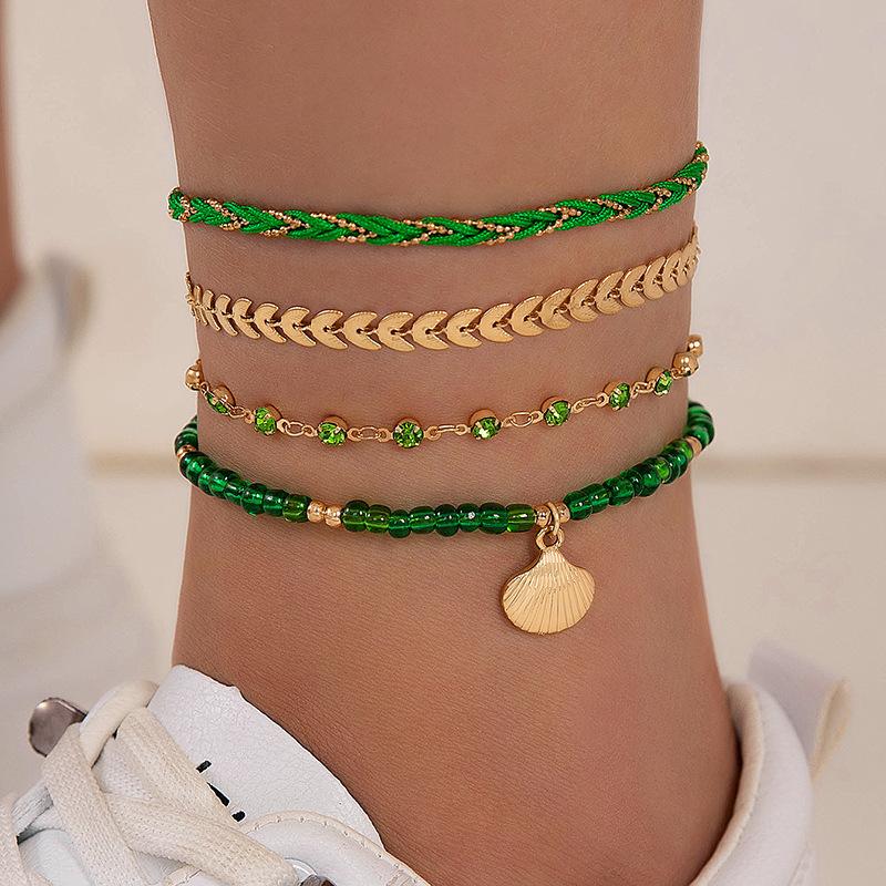 Accessories, handmade DIY rice bead shell multi-layer anklet, chain scallop anklet 5-piece set for women