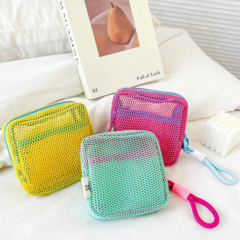 Dopamine Mesh Tofu Bag - Women's Large-Capacity Cosmetic Case & Mini Coin Purse