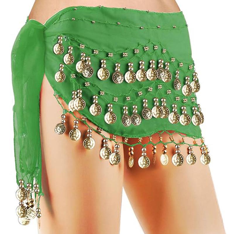 Belly Dance Waist Chain Costume Dance Hip Scarf With Golden Coin Decorative Waist Chain For Professional Dance Performances