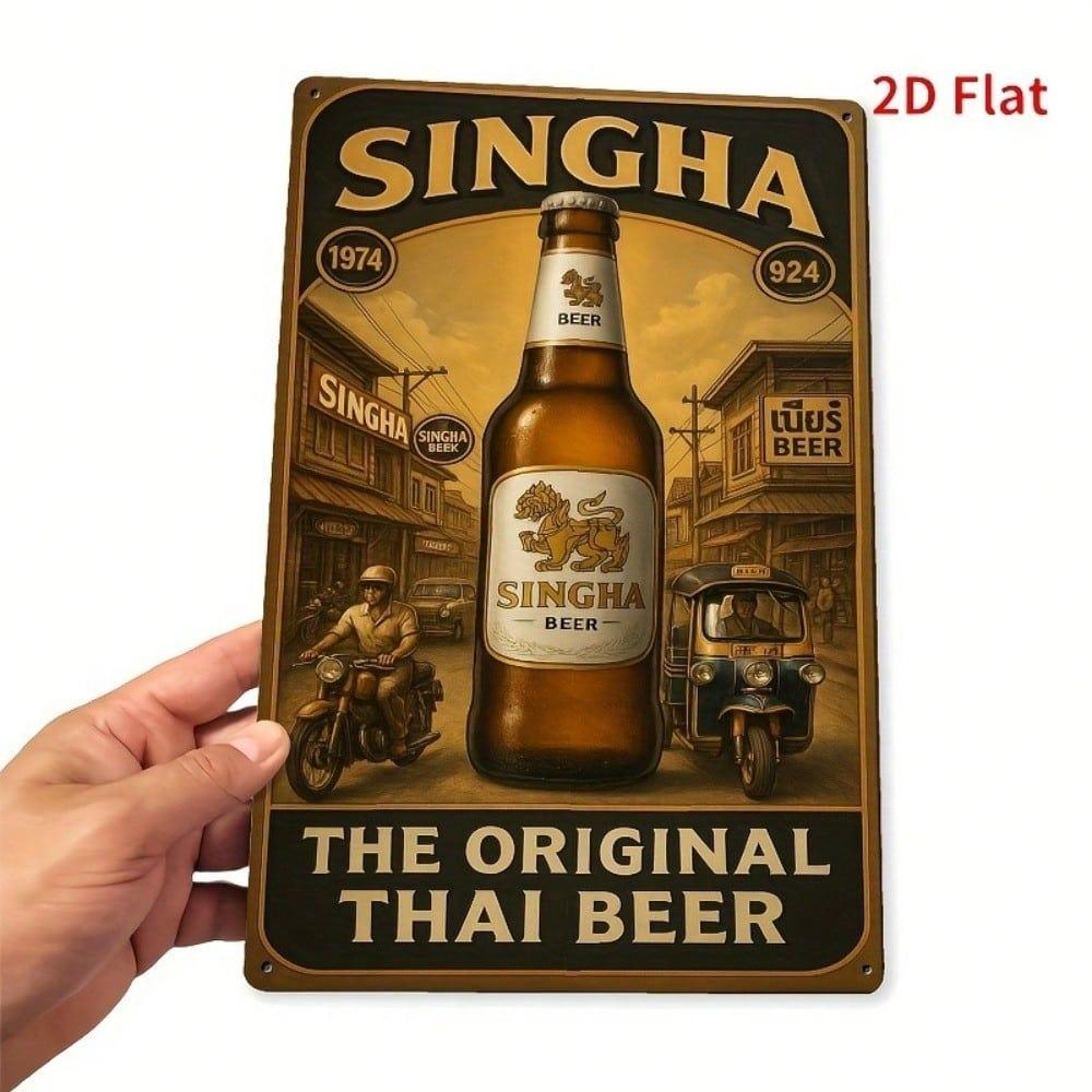 Vintage Singha Beer Tin Sign 8x12 Inch Retro Metal Wall Decor for Home Bar Garage