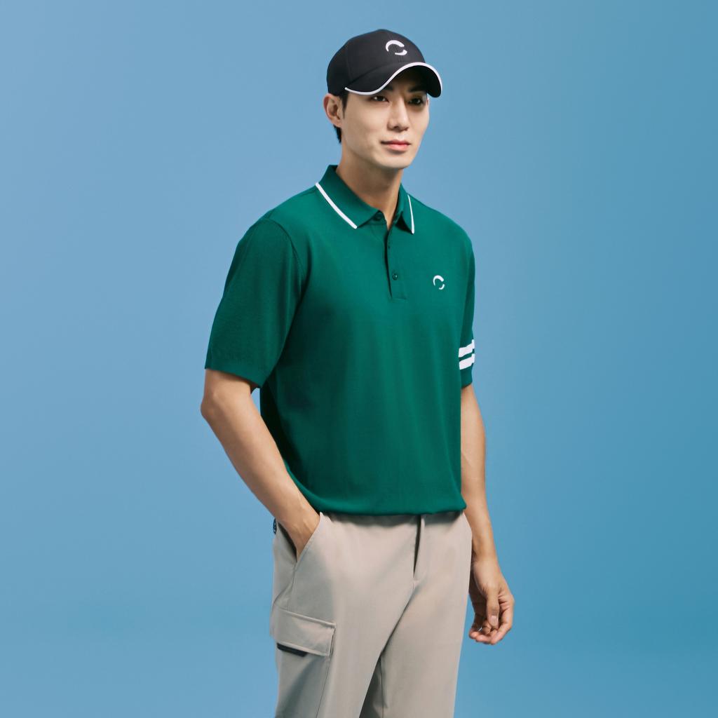 CHALLENGER Men'S Sleeve Point Mesh Collar Knit Pullover Dark Green