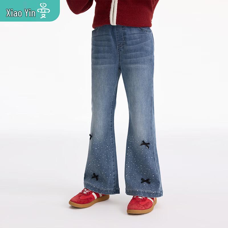 Girls' Rhinestone Bow Flare Denim Jeans - Retro Style