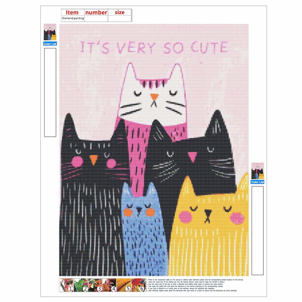DIY Volledige Boor Diamant Schilderen Kit Schattig Veelkleurig Katten Patroon Creatieve Handgemaakte Canvas Kunst voor Huisdecoratie Wanddecoratie Cadeau