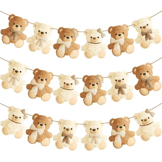 2pcs We Can Bearly Wait Baby Shower Banner & Garland Decorations - Teddy Bear Theme for Gender Reveal Party