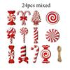 2D Flat,12/24pcs Wood Peppermint Candy Cane Ornaments with Jute Rope - Red White Swirl Suitable for Christmas Tree Decorations
