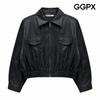 Fake Leather Single Collar Short Jacket Gq8jk023f