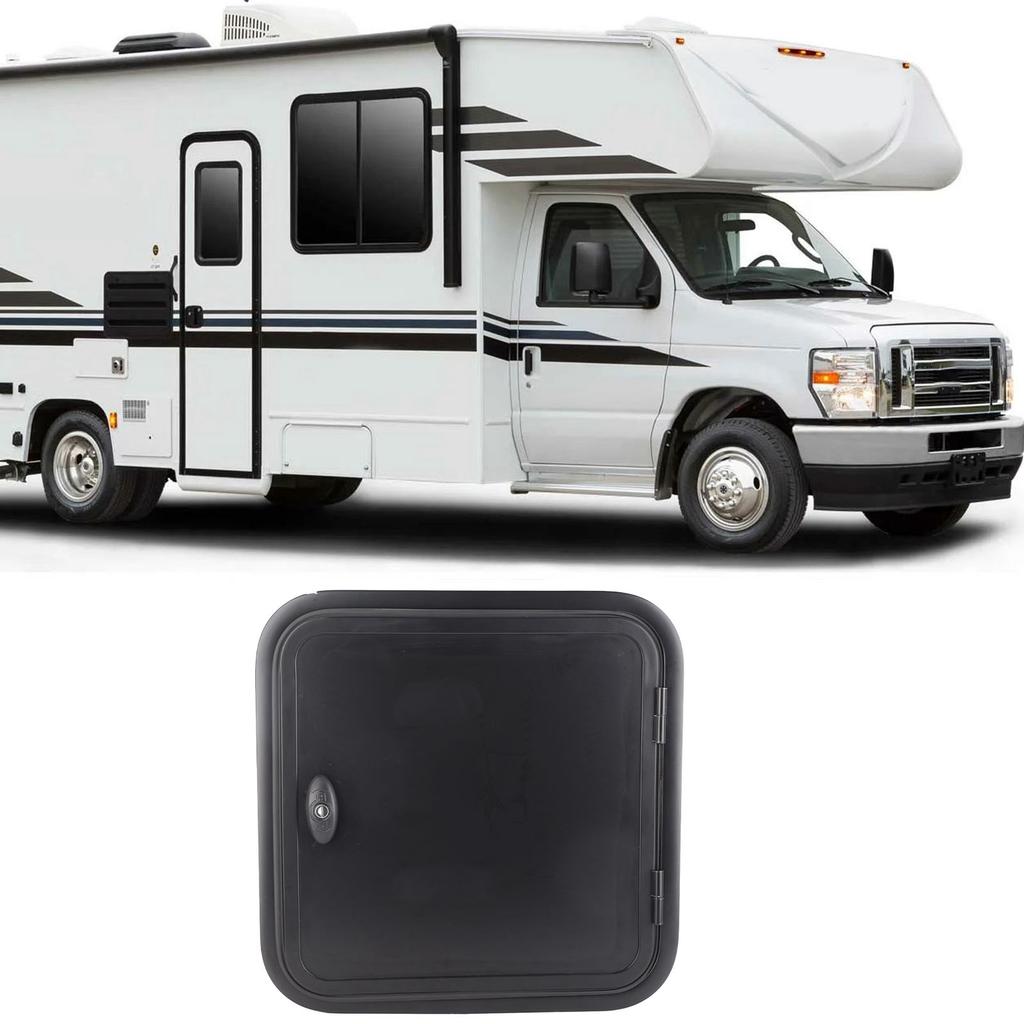 RV Baggage Door UV Proof Square Rounded Corner Black Compartment Storage Door for Camper Motor Caravan