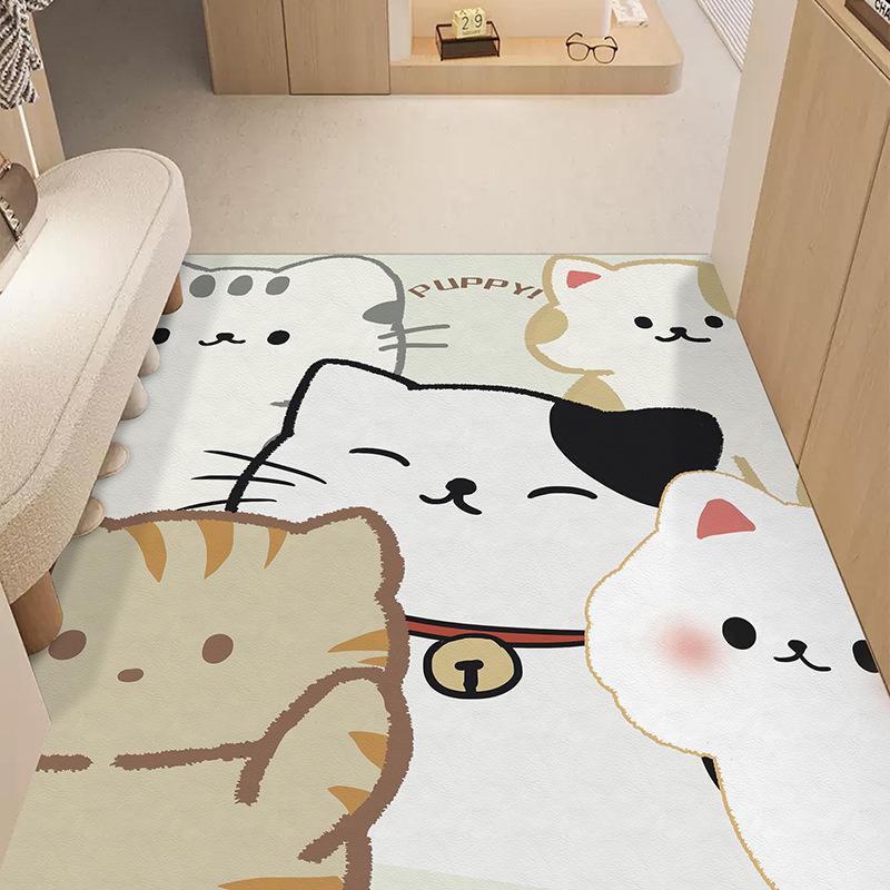 Cute Cat Household Door Floor Mat Leather Floor Mat Entry Door Porch Non-Slip And Wear-Resistant Foot Mat Girl Heart Floor Mat