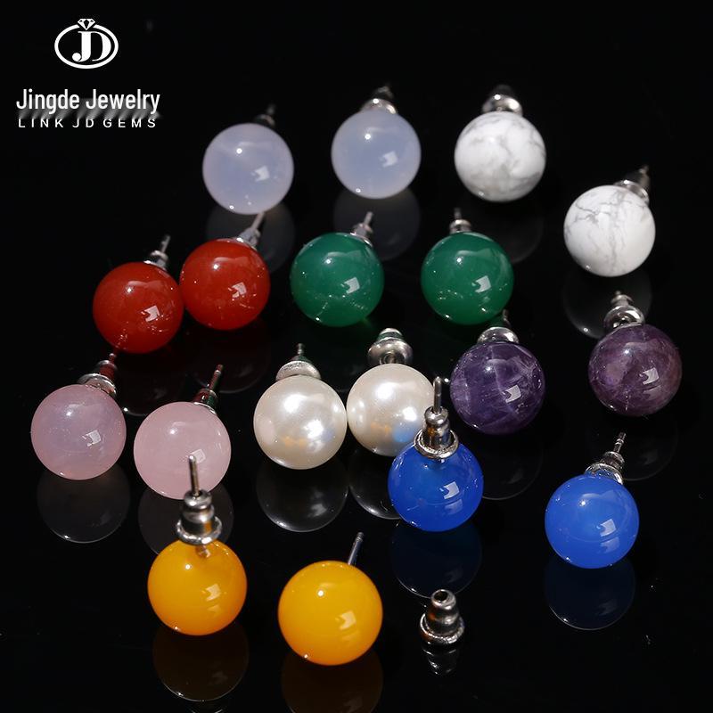 Red Agate & White Mother of Pearl Stud Earrings for Women - Simple Fashionable Jewelry