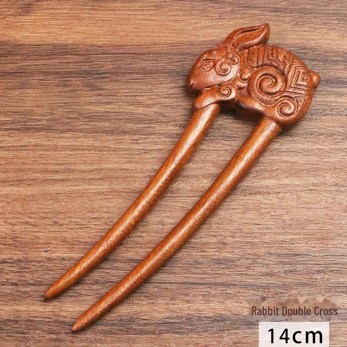 

Ретро-шпилька U-подібної форми із золотим шовком із сандалового дерева - дерев яний дизайн тварин у китайському стилі