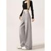 Women's High-Waisted Light Gray Wide-Leg Jeans - Autumn Collection, Floor-Length, Draped, Loose Fit