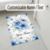 Blue Floral Elegance Theme Soft Crystal Velvet Rug Custom Name & Text Print Non Slip Floor Rug for Bedroom Living Room
