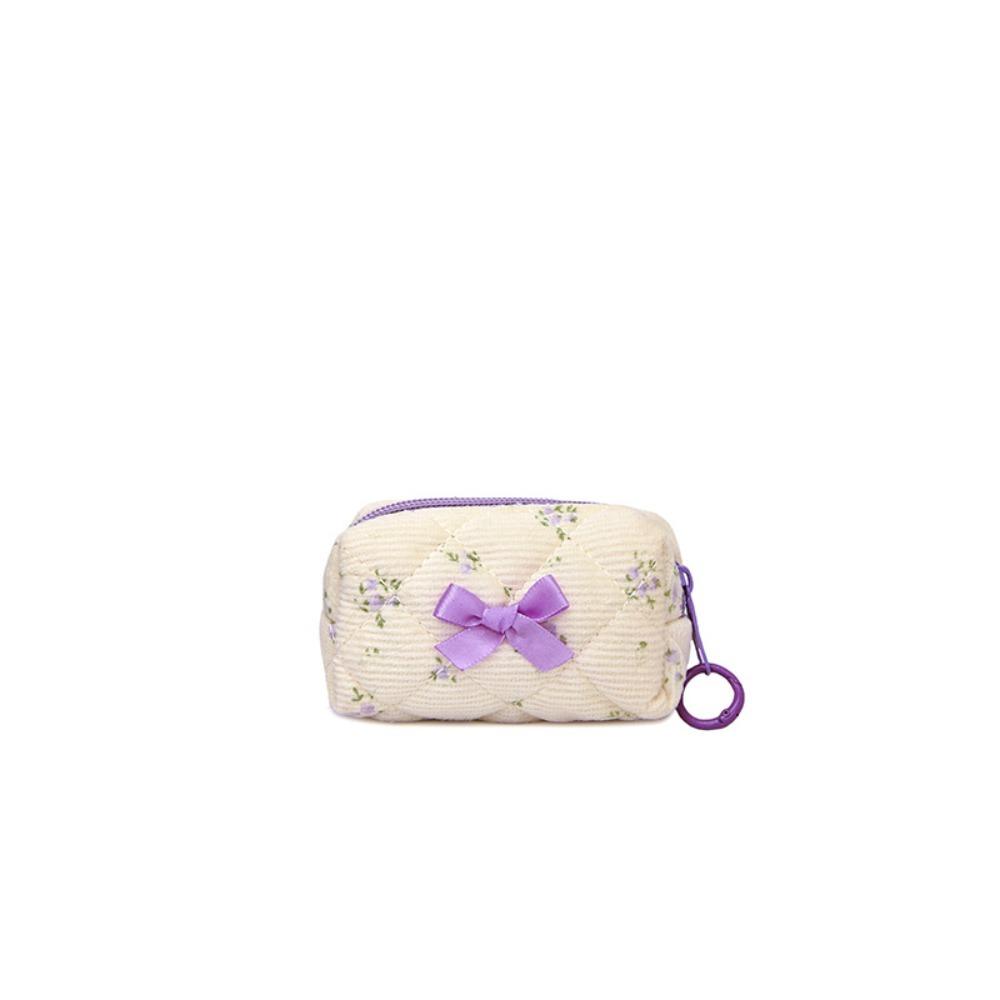 Fashion Bow Pibbon Small Cosmetic Bag Print Flower Zipper Floral Makeup Bag Wallet Pouch Women