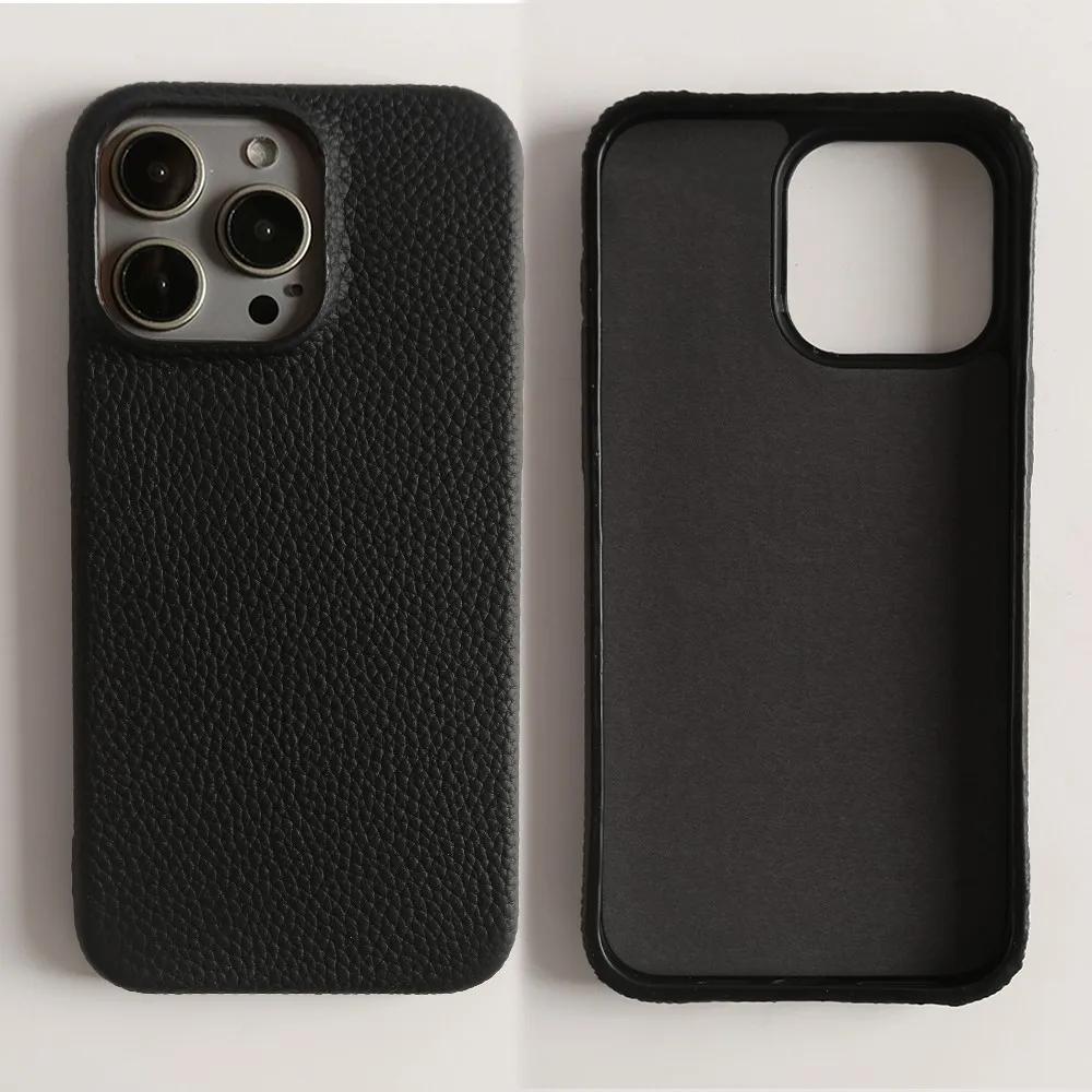 Full Grain Wrapped Genuine Leather Phone Case For Iphone 16 Pro Max Cases 15pro 14Pro  Back Cover Shockproof Cases Coque