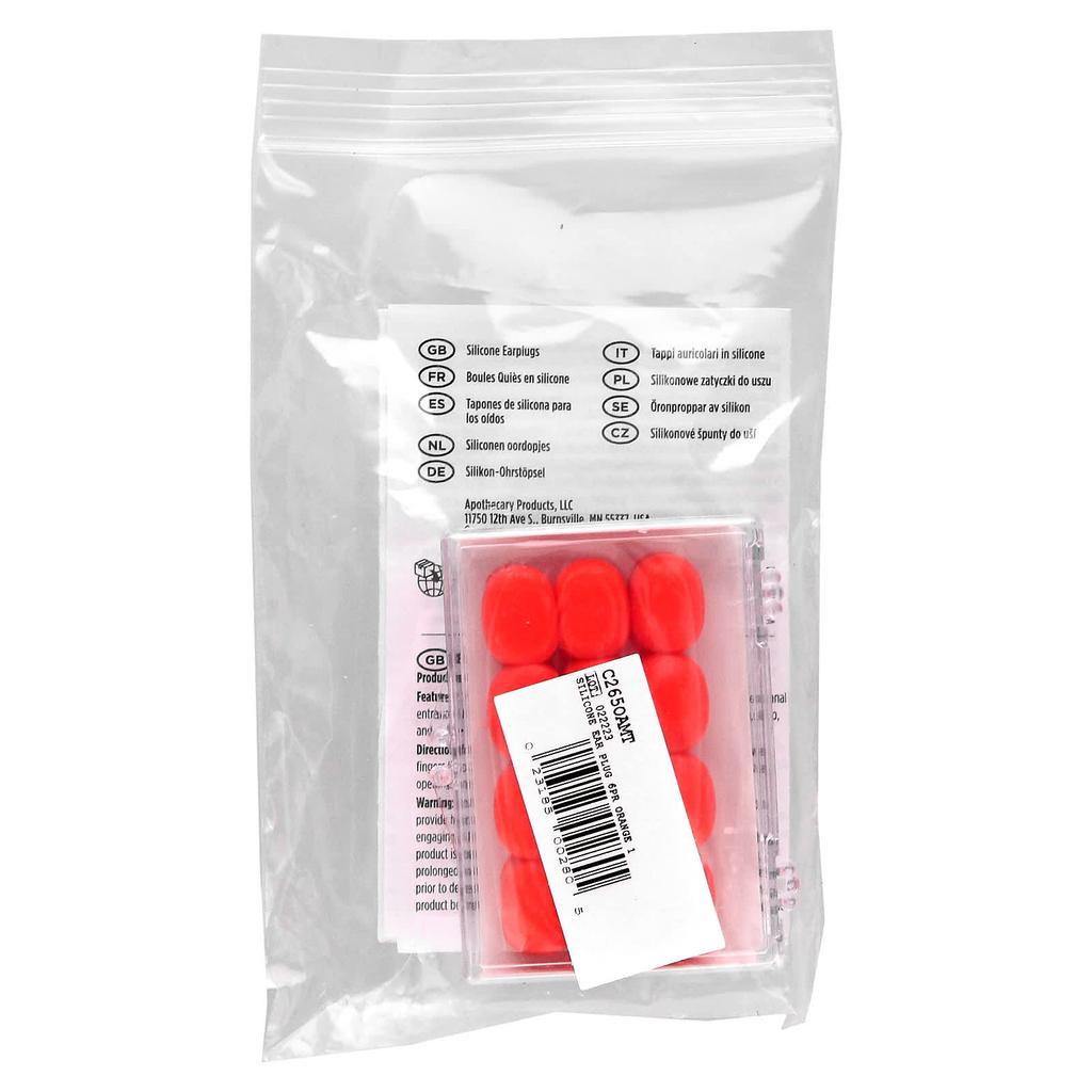 Kids, Soft Silicone Earplugs, Orange, 6 Pairs + Case