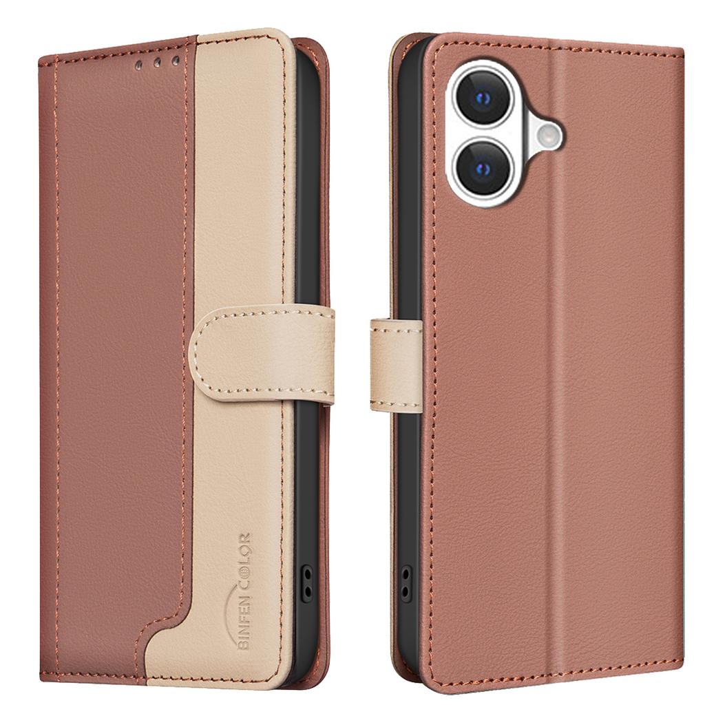 For iPhone 17 Leather Case BINFEN COLOR Splicing Color RFID Blocking Wallet Stand Phone Cover