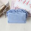 Gingham Plaid Ruffle Edge Makeup Bag Large Capacity Toiletry Bag Plaid Pattern Cosmetic Bag  Travel