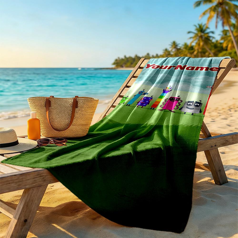 Numberblocks Customizable Name Beach Towel Soft Durable Quick-Dry Ideal for Travel Outdoor Swim Pool Yoga Surf Camping Hiking Gym Gift Holiday
