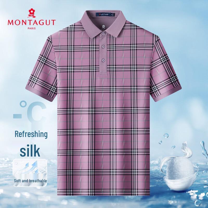 MONTAGUT Men's Silk Blend Plaid Polo Shirt