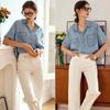 French Retro Temperament Short-sleeved Denim Shirt Women's Design Niche Blue Shirt Chic Top