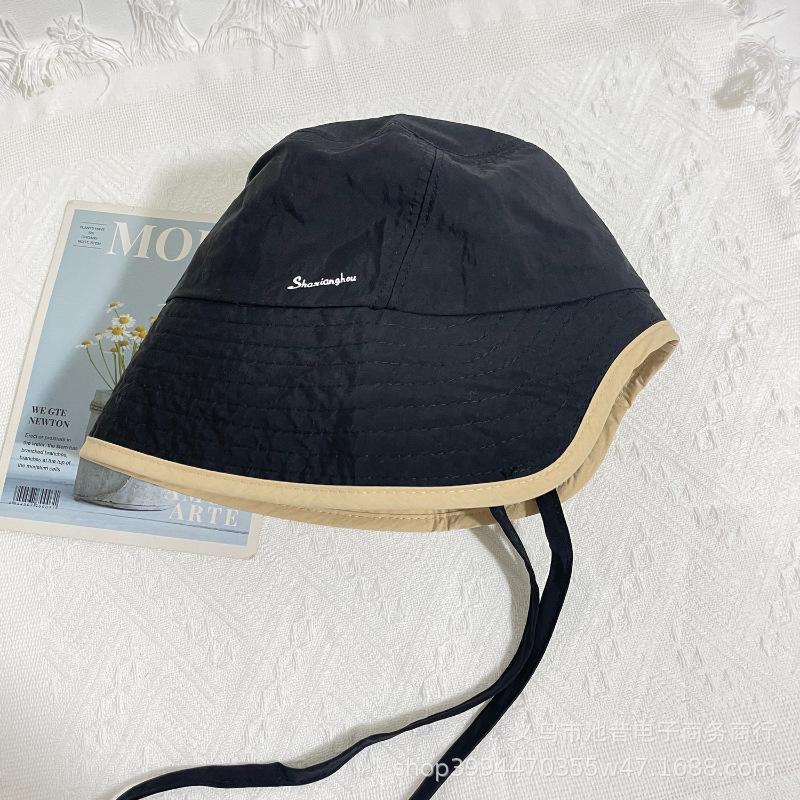 Korean Internet Celebrity Strap Bucket Hat Female Face Small Versatile Basin Hat Summer Outdoor Sunshade Sun Protection Hat Quick Drying Thin
