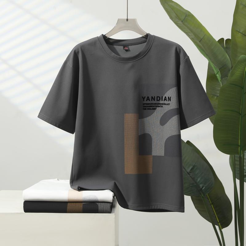 New Loose Flocking Printed Short-sleeved T-shirt Men's Teenagers' Fashion Casual Sports Top Summer