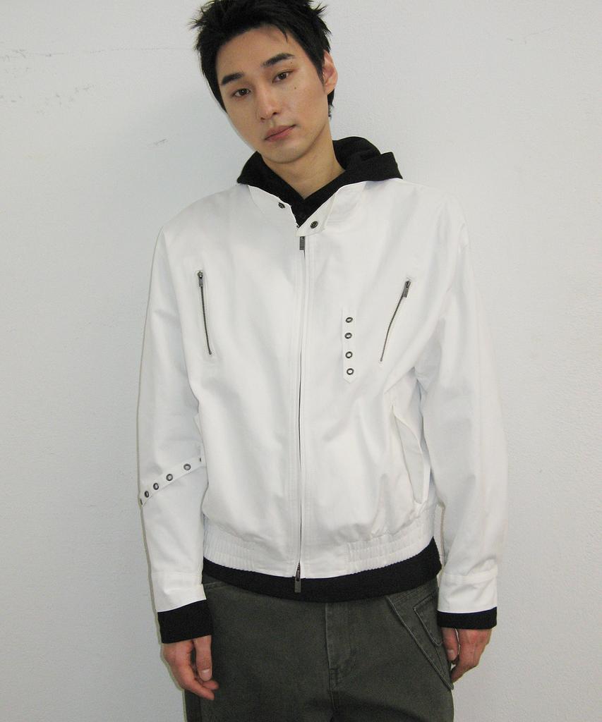 Placestudioman Eyelet Belted Detail Neck Button Blouson Oversized Cotton Jacket _3 Colors