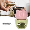 Pink Flower Shape Ceramic Aromatherapy Burner with Green Stand Tealight Candle Holder Essential Oil Burner