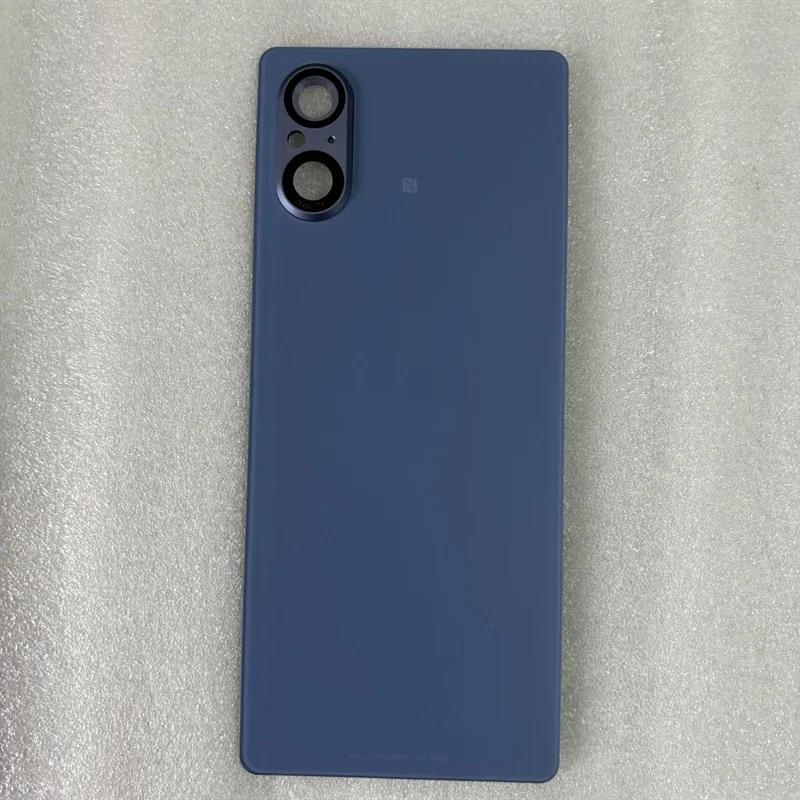 Pre Sony Xperia 5 V 6,1  XQ-DE54 Sklenený zadný kryt batérie Puzdro Oprava Výmena Zadný kryt telefónu Šošovka fotoaparátu modrá