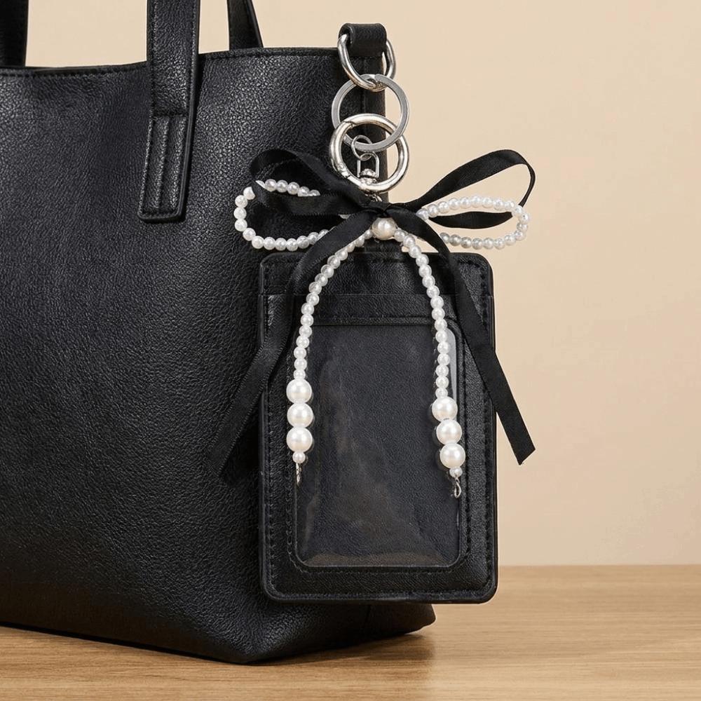 Pearl Short Card Bag PU Leather Bow Card Holder Causal Woman Wallet Lady