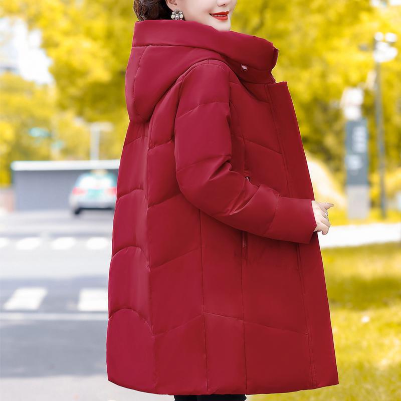 Plus Size Middle Age Women's Long Down Coats Winter Vintage Prakas Hooded Elegant Thick Warm Puffer Jackets Woman Outerwears