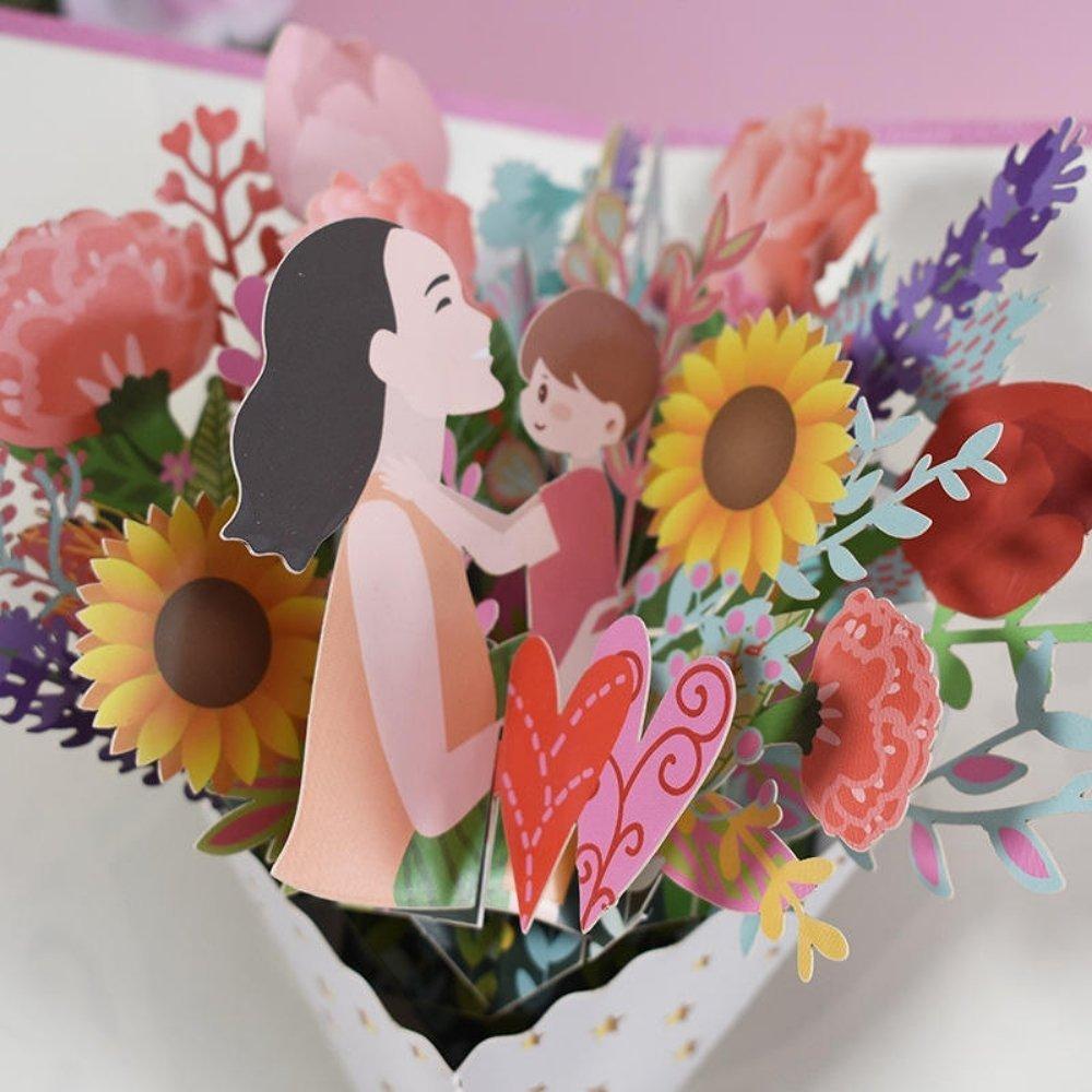 Kartka pocztowa okolicznościowa 3d pop-up dzień matki - bukiet dla mamy
