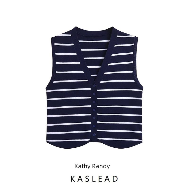 Kaslead New Arrival Women's Clothing Fashion Style Stylish Simple and Versatile Casual Stripes Vest Jacket 3519032