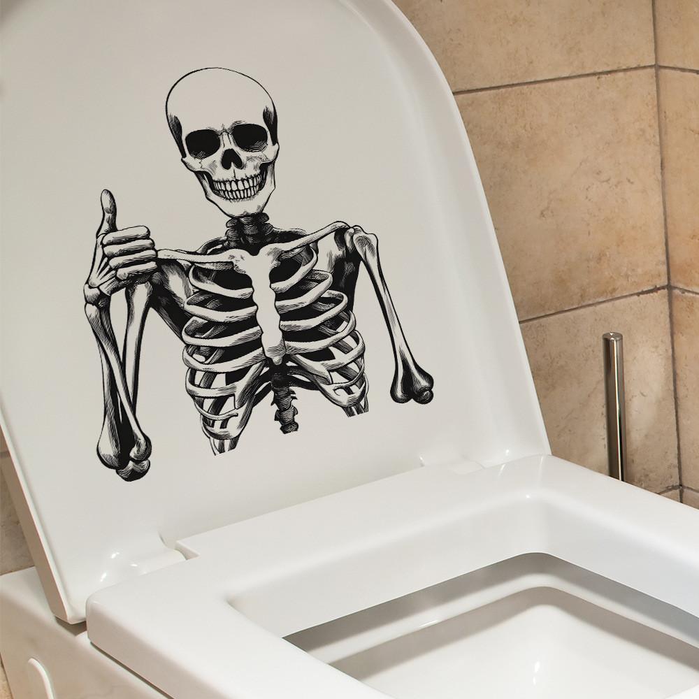 Pvc Closestool Modern Sticker Wall Decor With Smiling Skull For Living Room