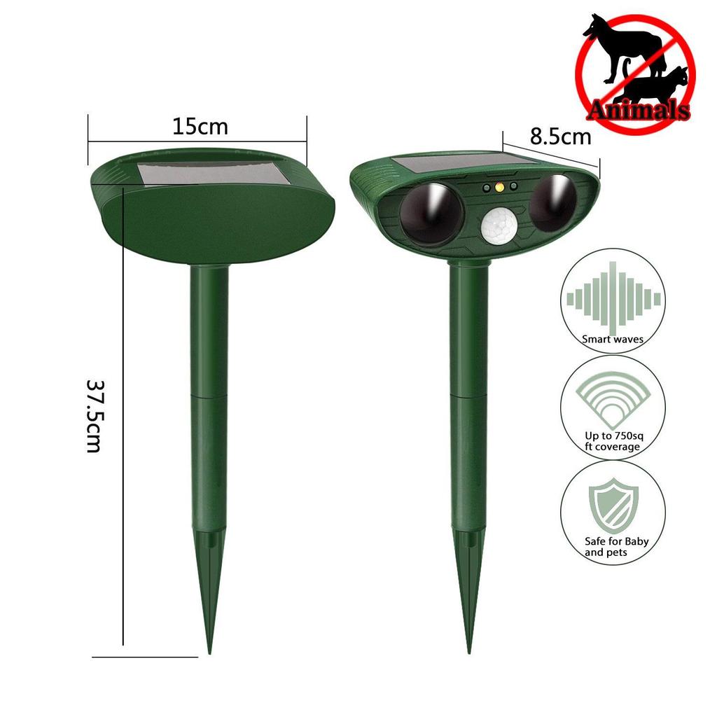 Solar Ultrasonic Animal Repeller with Infrared, Strobe Light & Waterproof Design for Rodents, Cats, and Dogs