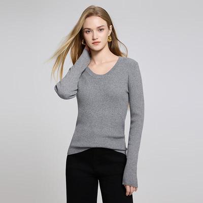 Damen Strickoberteil mit Rundhalsausschnitt, schmaler Passform und langen Ärmeln