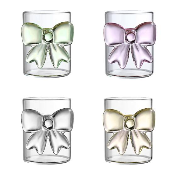 Bow Glass Cup, Breakfast Milk Coffee Mug, 300ml Whiskey Tumbler for Juice, Heat Resistant Tea Cup, Home Bar Decor Gift for Women