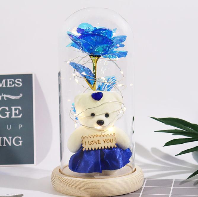 Eternal flower gold leaf flower laser flower glass cover bear 110 Qixi Festival Valentine's Day Mother's Day gift