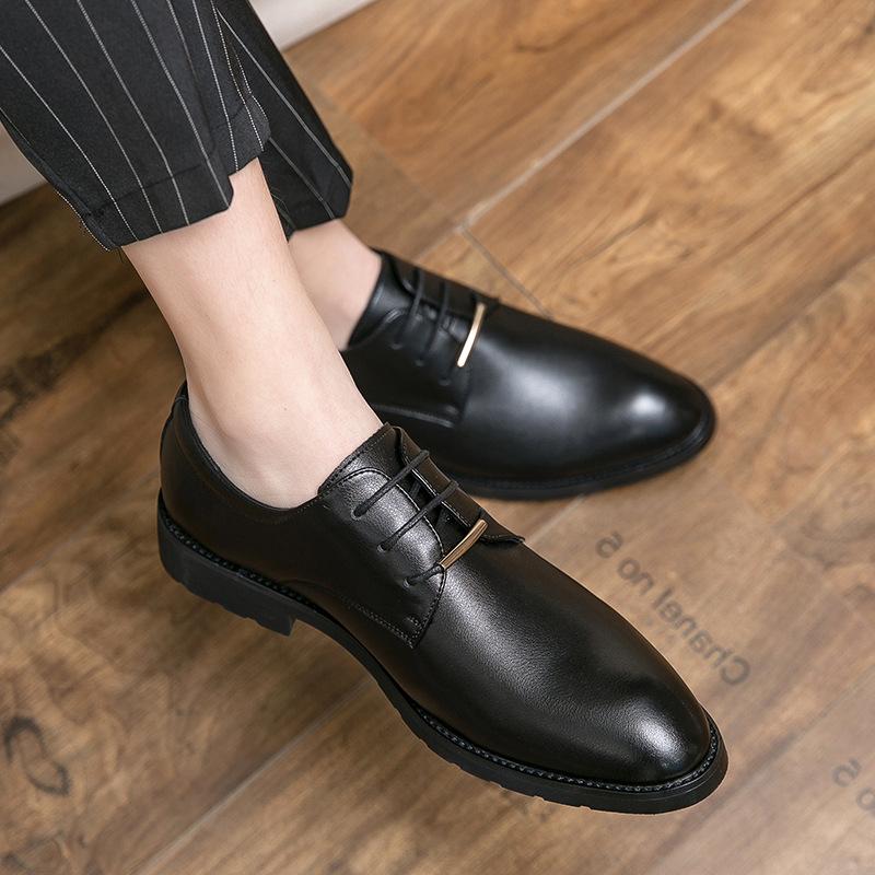 Small leather shoes soft leather British style leather casual hairstylist pointed leather shoes business dress lace-up 38