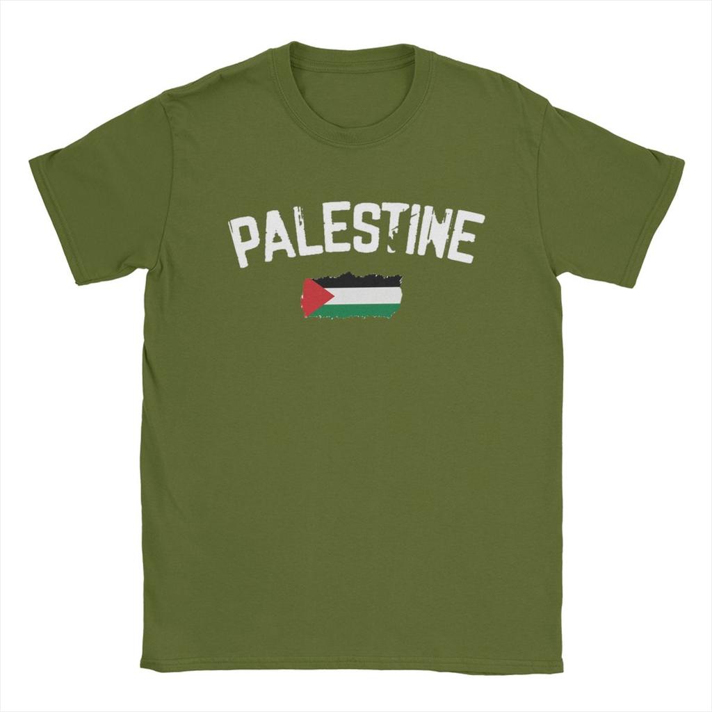 Herren Palästina Flagge T-Shirts Baumwolle Oberteile Freizeit Kurzarm Rundhals T-Shirt Große Größe T-Shirts