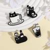 Black Cat Coffee Enamel Pins Custom Cat Red Wine Milk Tea Brooches Lapel Badges Clothes Animal Jewelry Gift for Kids Friends