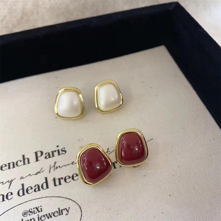 Französische Retro Geometrische Rote Ohrringe für Damen - Herbst/Winter 2025 Trendiger Promi-Stil